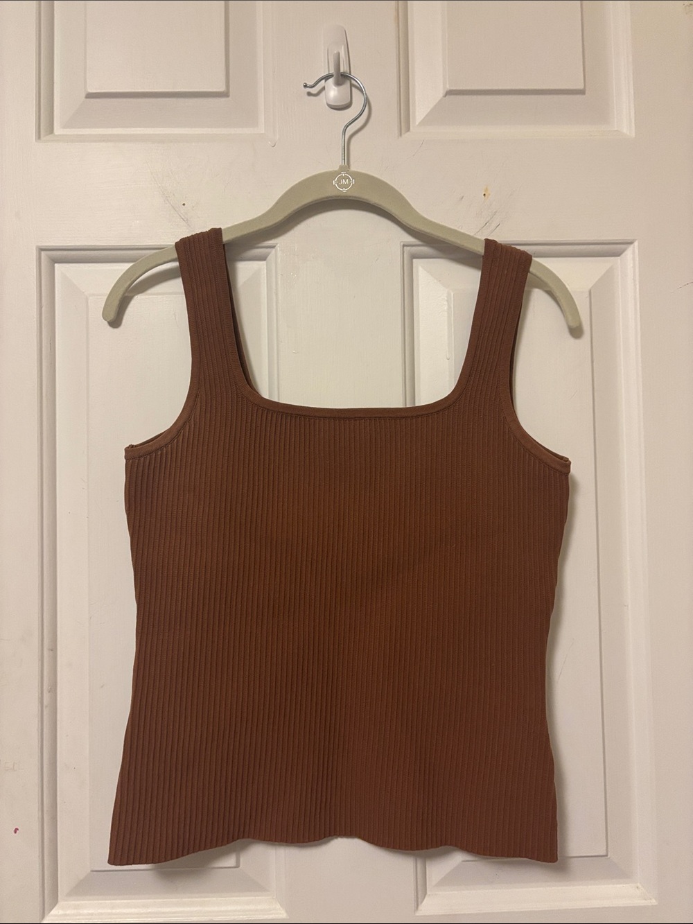 Rachel Zoe Ribbed Square-Neck Structured Thick Tank Top in Chestnut Size Small S